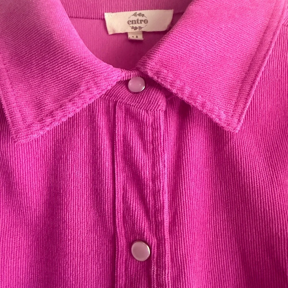 Entro Bright Pink Corduroy-Effect Collared Top